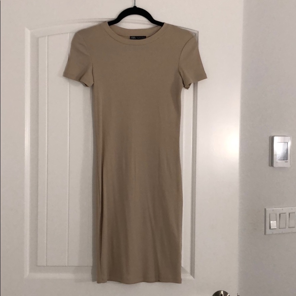 ZARA Nude Ribbed Bodycon Dress